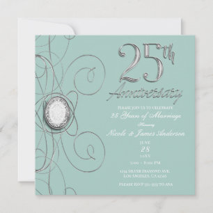 Invitation Turquoise Silver Diamond 25 25ème anniversaire