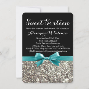 Invitation Turquoise Silver Parties scintillant Sweet 16 Part