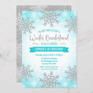 Invitation Turquoise Silver Winter ONE derland 1er anniversai