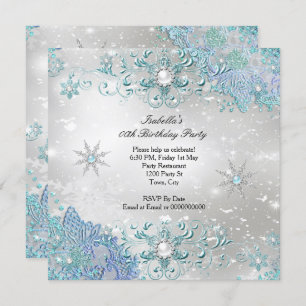 Invitation Turquoise Silver Winter Wonderland Snowflakes Part