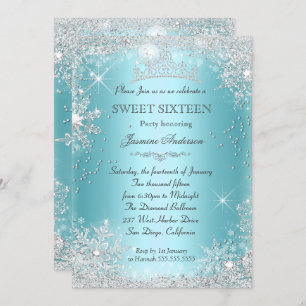 Invitation Turquoise Silver Winter Wonderland Sweet 16 Tiara
