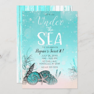 Invitation Turquoise sous le Sea Shells Beach Sweet 16 Party