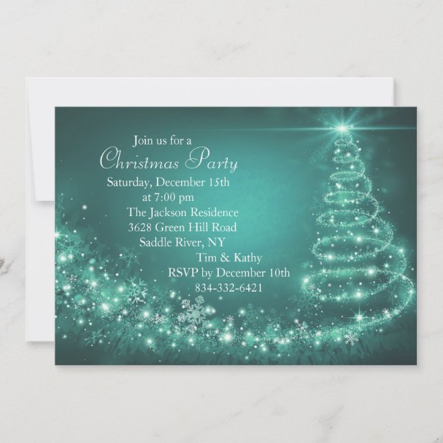 Invitation turquoise Sparkle Christmas Tree Party (Devant)