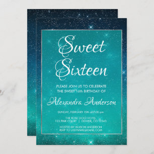 Invitation Turquoise Sparkle Sky Sweet 16 Anniversaire Invita