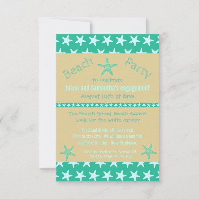 Invitation Turquoise Starfish Beach-3x5Engagement Party Invit (Devant)
