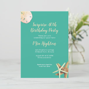 Invitation Turquoise Starfish Surprise fête d'anniversaire