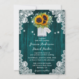 Invitation Turquoise Sunflower Denton Mason Jar Mariage