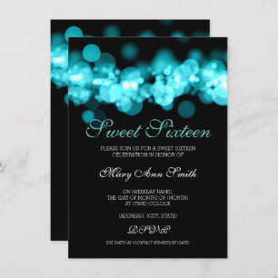 Invitation Turquoise Sweet 16 Birthday Bokeh Lights