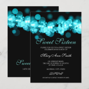 Invitation Turquoise Sweet 16 Lumières Bokeh