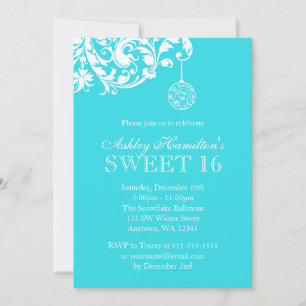 Invitation Turquoise Sweet 16 Winter Wonderland