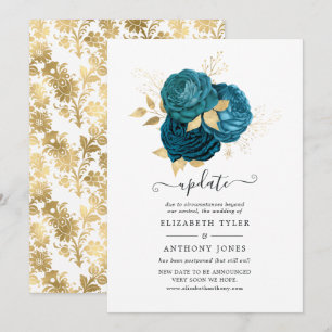 Invitation Turquoise - Teal et Or Mariage Mise à Jour Florale