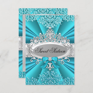 Invitation turquoise Tiara & Damask Sweet sixteen
