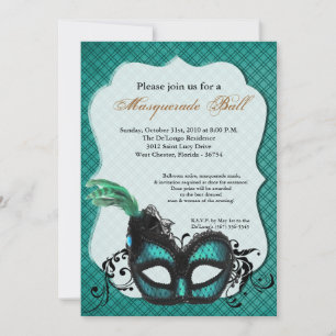 Invitation Turquoise Turquo Masquerade Masque Masque Ball Cos