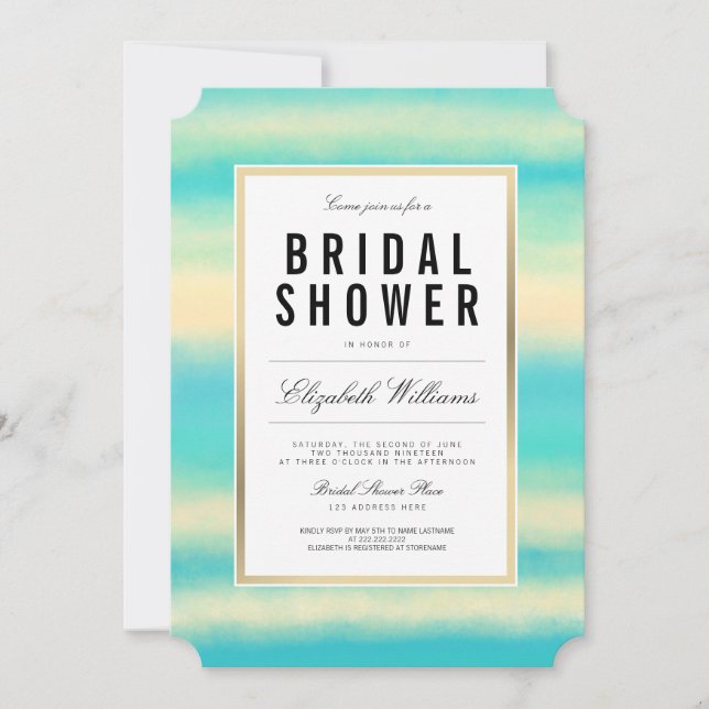 Invitation Turquoise Turquoise Beach Gold Fête des mariées In (Devant)