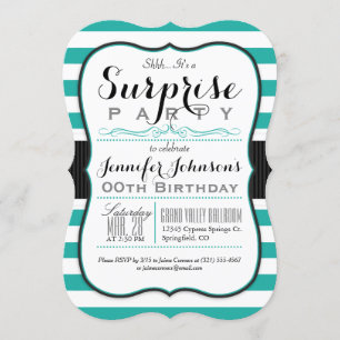 Invitation Turquoise, Turquoise & Blancs Surprise Party
