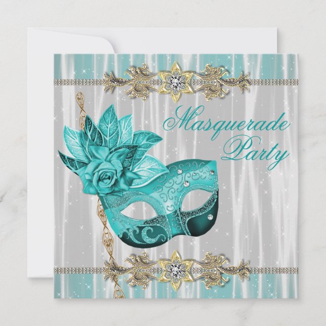 Invitation Turquoise Turquoise Blue Masquerade Party Invitati (Devant)