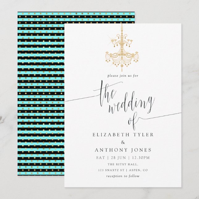 Invitation Turquoise - Turquoise et Gold Chic Paris Mariage (Devant / Derrière)