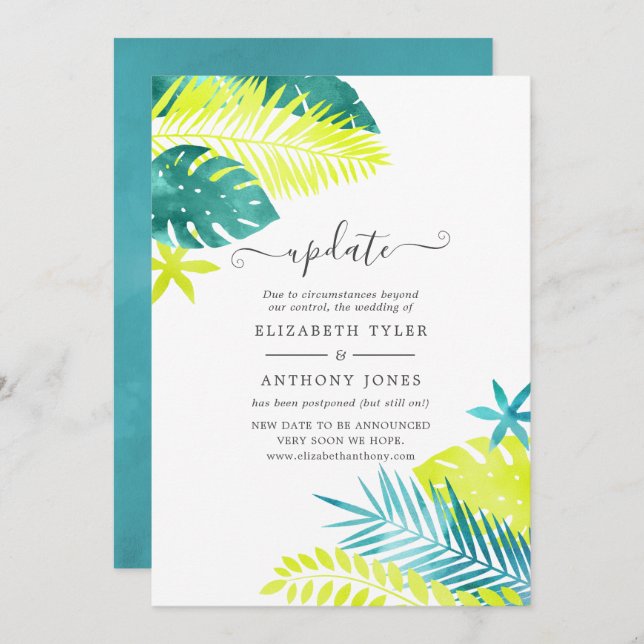 Invitation Turquoise - Turquoise et Lemon Tropical Mariage Mi (Devant / Derrière)