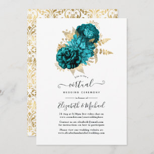 Invitation Turquoise - Turquoise et or Mariage Floral