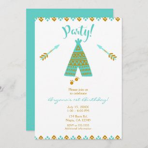 Invitation Turquoise Turquoise & Gold Tepee moderne fête d'an