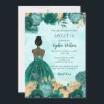 Invitation Turquoise Turquoise Or Floral Princess Sweet 16<br><div class="desc">Elégant Turquoise Turquoise Or Floral Princess Sweet 16 Invitation</div>