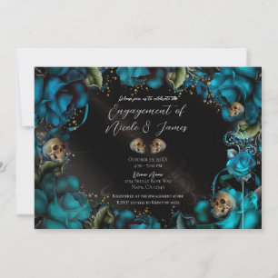 Invitation Turquoise Turquoise Rose crânes Fiançailles gothiq