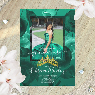 Invitation turquoise Verde Quinceanera Gold Tiara