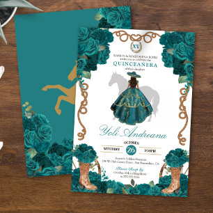 Invitation Turquoise Vert Bleu Roses Charro Vestidos Quincean