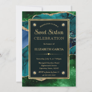 Invitation Turquoise, Vert et Or Paillettes Agate Sweet Sixte