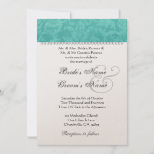 Invitation Turquoise vert Mariage Damask Champagne Papier mét