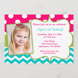 Invitation turquoise vert rose de photo de Chevron