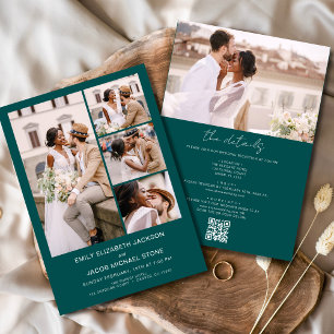 Invitation Turquoise vert tout en un QR Code Mariage photo