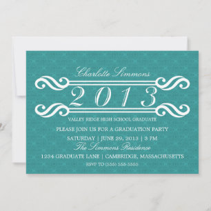 Invitation Turquoise Vintage Damask 2013 Graduation Invitatio