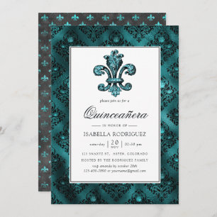 Invitation Turquoise vintage - Turquoise Fleur de Lis Quincea