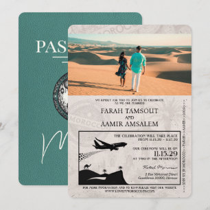Invitation Turquoise violet Maroc Mariage de passeport