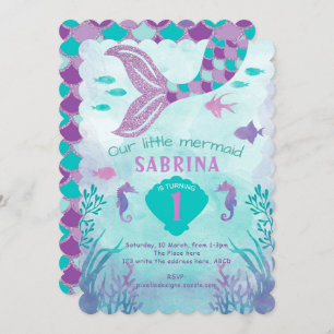 Invitation Turquoise, Violet, Parties scintillant, Sirène, Fi