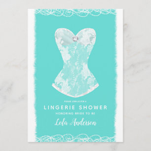 Invitation Turquoise & White Glam Lingerie Fête de douche