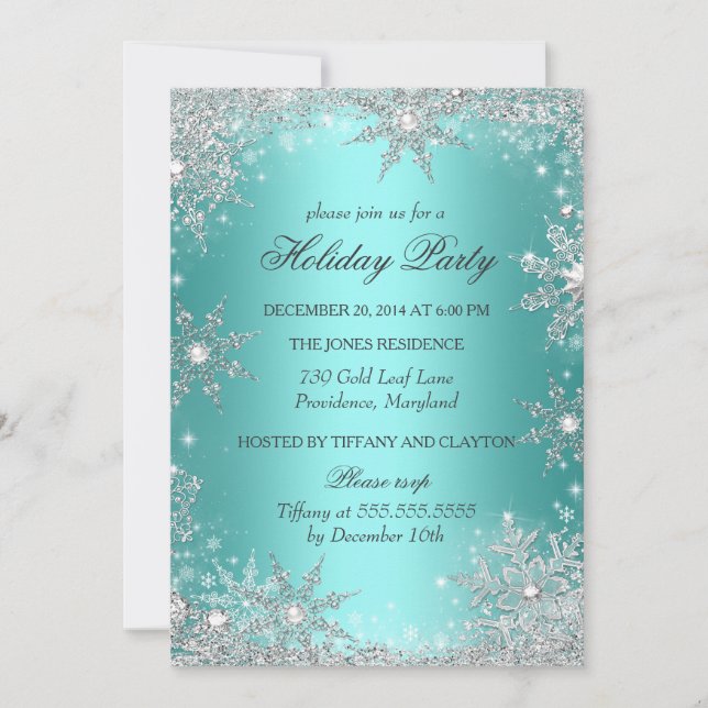 Invitation Turquoise Winter Wonderland Noël Fête de Noël 2 (Devant)