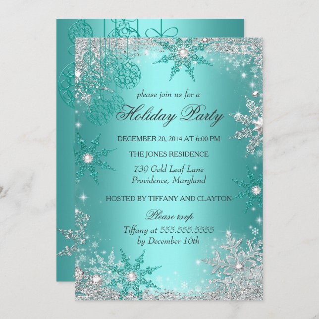 Invitation Turquoise Winter Wonderland Noël Fête de Noël 3 (Devant / Derrière)