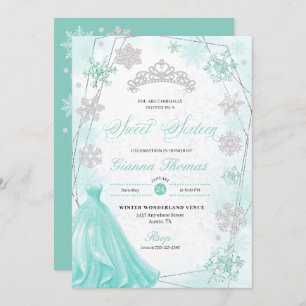 Invitation Turquoise Winter Wonderland Snowflake Sweet 16