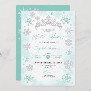 Invitation Turquoise Winter Wonderland Snowflake Sweet 16