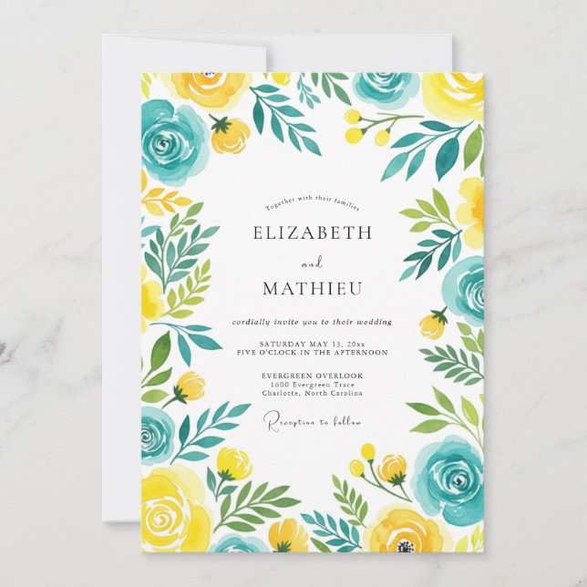 Invitation Turquoise Yellow Breezy Summer Wedding (Devant)