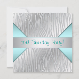 Invitation Turquoise Zebra Elégant 15ème anniversaire Invitat