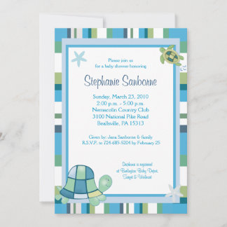 Invitation Turtle Bay Blue Stripe Baby shower garçon/fille 5x