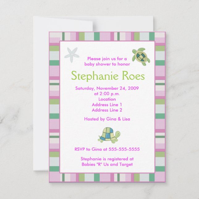 Invitation Turtle Bay Girly Stripe Baby shower 4,25 x 5,5 (Devant)