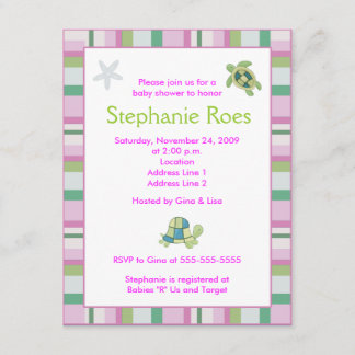 Invitation Turtle Bay Girly Stripe Baby shower 4,25 x 5,5