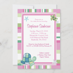 Invitation Turtle Bay Pink Stripe Girl Baby shower 5x7