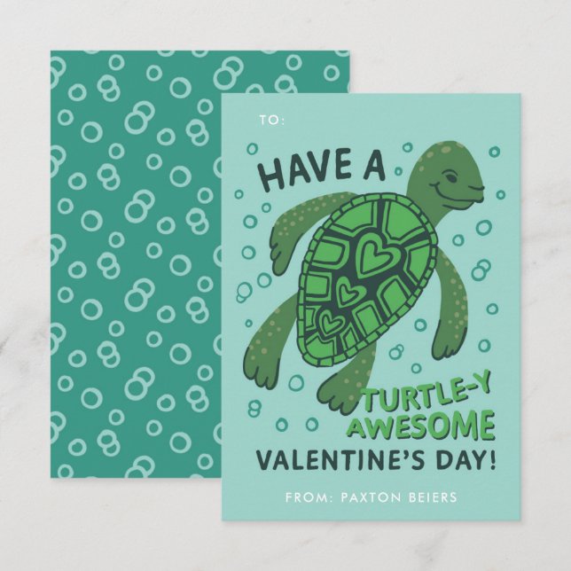 Invitation Turtle Classroom Valentine's Exchange Card (Devant / Derrière)