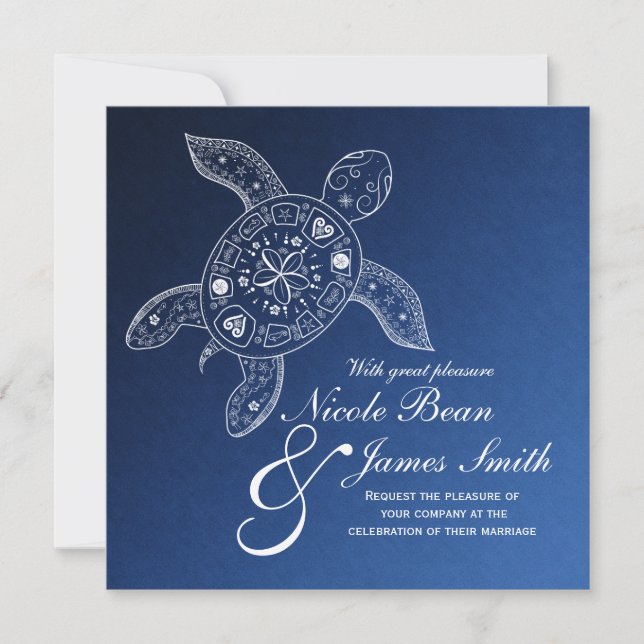Invitation Turtle de la mer d'Hawaii blanc sur Blue Beach Mar (Devant)
