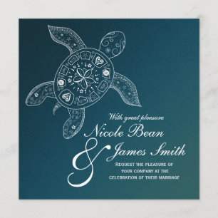 Invitation Turtle de la mer d'Hawaii blanc sur la plage Turqu